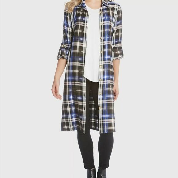 Nwt karen kane saffron sea plaid shirtdress size S - Picture 6 of 10